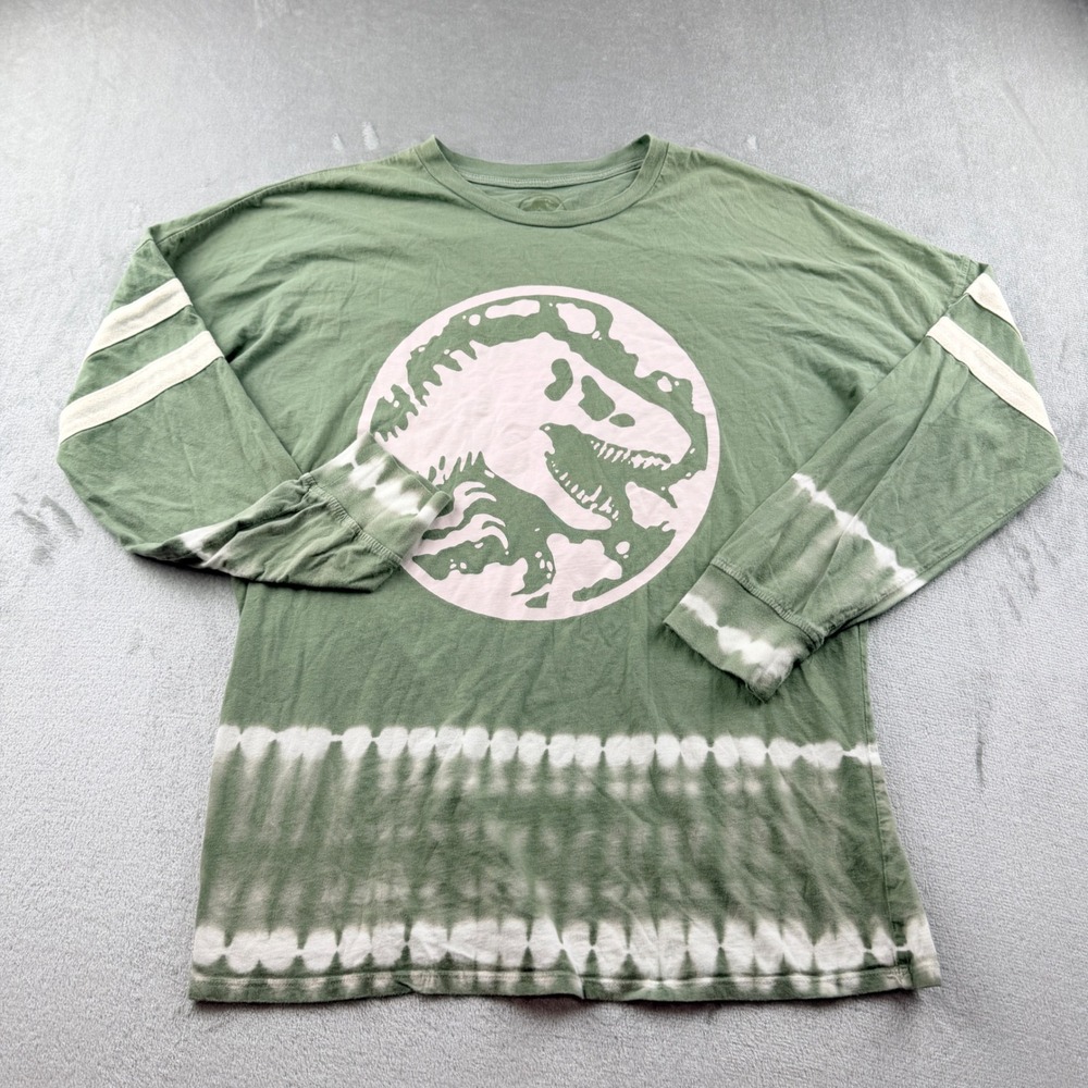 Jurassic World‎ Women's Medium Long Sleeve Graphic T-Shirt Olive Green Tie Dye